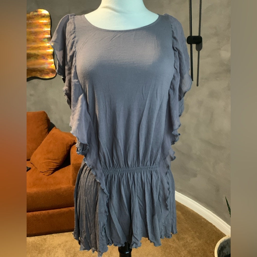 Promod Charcoal Ruffle Blouse